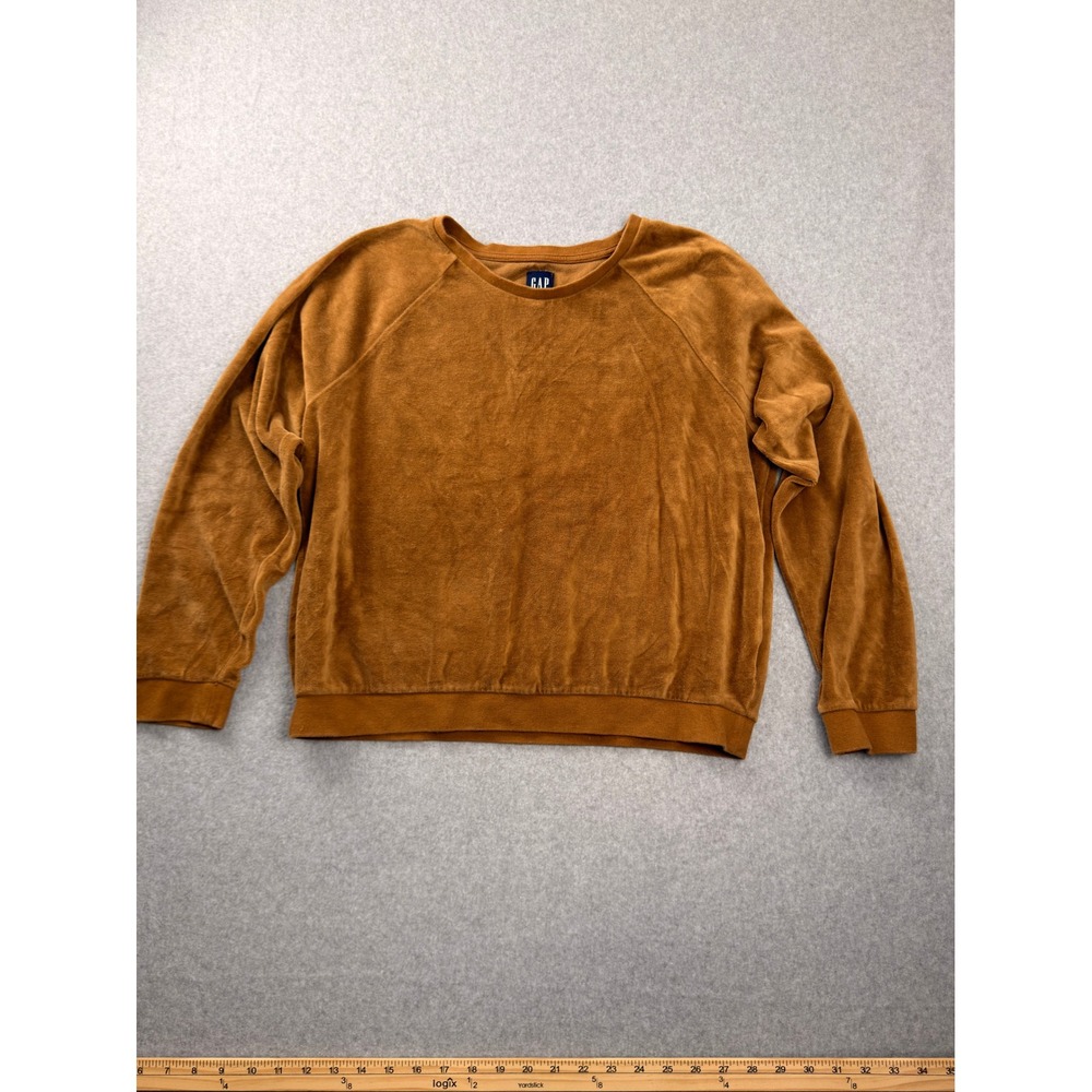 GAP Velour Sweatshirt Brown Raglan Long Sleeve Crew Neck Pullover Large